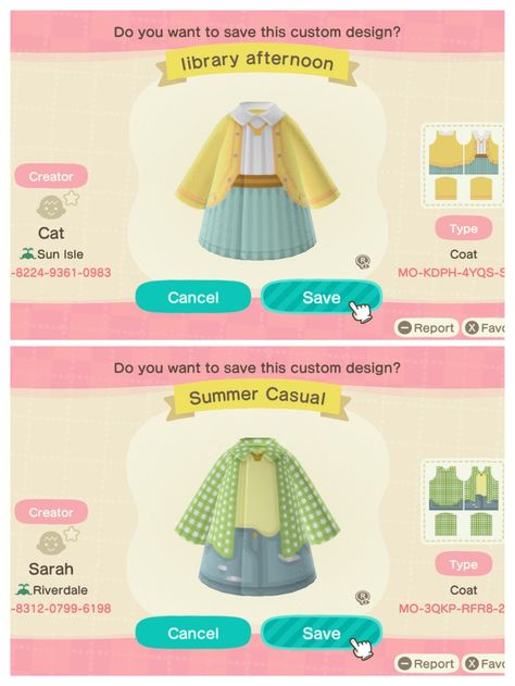 Animal Crossing Spring Ideas, Animal Crossing Summer Outfit Codes, Acnh Clothes Design Codes Spring, Animal Crossing Spring Outfits, Acnh Custom Designs Clothes Summer, Cute Animal Crossing Clothes, Acnh Spring Outfits, Animal Crossing Outfit Designs, Acnh Outfit Code Summer