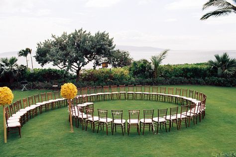 Nontraditional Wedding Ceremony, Circular Seating, Wedding Ceremony Seating, Sunset Beach Weddings, Wedding Ceremony Ideas, Ceremony Chairs, Wedding Ceremony Traditions, Ceremony Seating, Maui Weddings