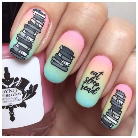 Book Nail Art, Teacher Nails, School Nail Art, Back To School Nails, Art Design Ideas, Square Nail Designs, Vibrant Nails, School Nails, Summer Acrylic Nails