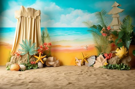 Beach Theme Backdrop Ideas, Beach Photo Background, Beach Backdrop Photoshoot, Beach Theme Photo Backdrop, Baby Shoot Background, Backdrop Sea Theme, Studio Background Ideas, Beach Party Flyer Background, Studio Photography Backdrop