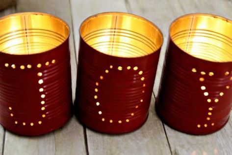 Junking Ideas, Tin Can Lanterns, Christmas Decs, Reindeer Games, Unique Candle Holders, Tin Can Crafts, Tin Cans, Navidad Diy, Crafts Kids