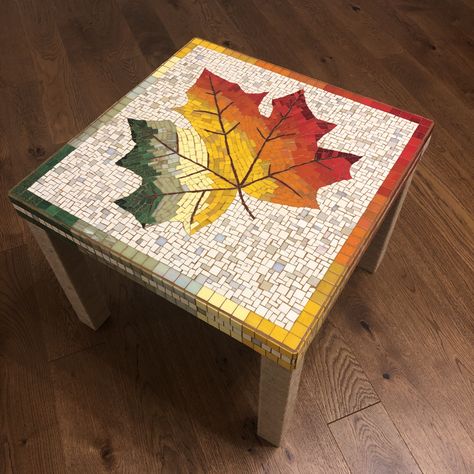 Raw Wood Coffee Table, Glass Mosaic Mirror, Mosaic Tile Designs, Table Glass, Autumn Table, Mosaic Mirror, Mosaic Table, Tile Designs, Raw Wood