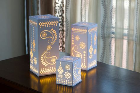 Diwali DIYs to celebrate the festival of lights – Cricut Diwali Lamp, Colorful Candle Holders, Diwali Lamps, Tea Light Lanterns, Tea Candle Holders, Lantern Ideas, Handmade Elephant, Diwali Craft, Diwali Diy