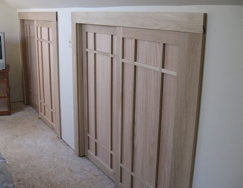 http://www.mobilehomereplacementsupplies.com/closetdoorchoices.php has some info on closet doors and how properly select the right one for one's home. Craftsman Closet, Knee Wall Closet, Craftsman Bedroom, Craftsman Interiors, Farmhouse Trim, Window Remodel, Guest Bedroom Remodel, Kids Bedroom Remodel, Small Bedroom Remodel