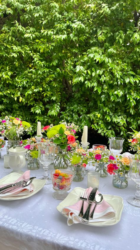 i should’ve posted this awhile ago… #garden #party #vintage #antique #aesthetic #fruit #flowers #food #floral #spring #summer #june #sunshine #happy #crystal #candles #instagram #pinterest #vintageaesthetic garden party, wildflowers Spring Lunch Table Setting, Colourful Garden Party, Garden Lunch Table Setting, Garden Party Food Table, Summer Garden Party Aesthetic, Vintage Antique Aesthetic, Summer Garden Party Decorations, Lunch Table Settings, Candles Colorful