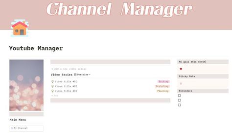 Notion Youtube Planner, Youtube Channel Video Ideas, Pretty Notion, Youtube Planner, Youtube Channel Video, Home Binder, Mom Planner, Meal Planning Printable, Notion Templates