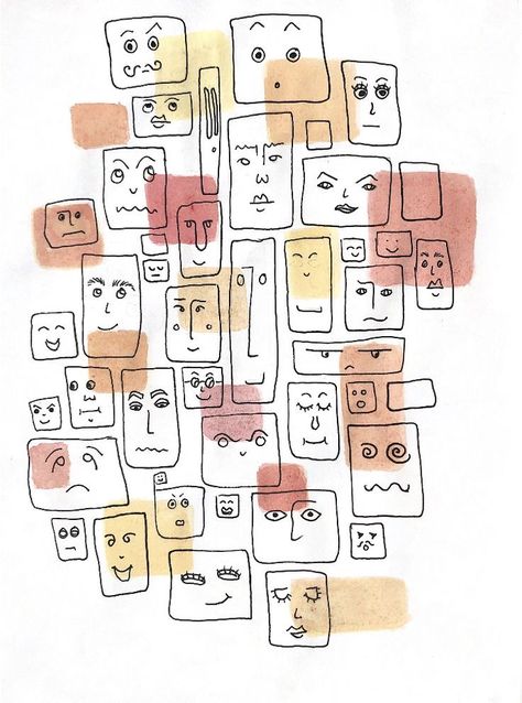 Line Faces Art, Doodle Faces Simple, Drawing Abstract Faces, Watercolor Faces Abstract, Abstract Faces Drawing, Faces Drawing Abstract, Funky Face Drawings, Minimalistic Drawing Ideas, Abstract Faces Art