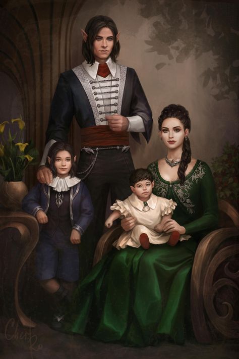 Dnd Elves, Elf Characters, Dungeons And Dragons Characters, Family Art, High Fantasy, Dnd Characters, Family Portrait, Portrait Art, Character Concept