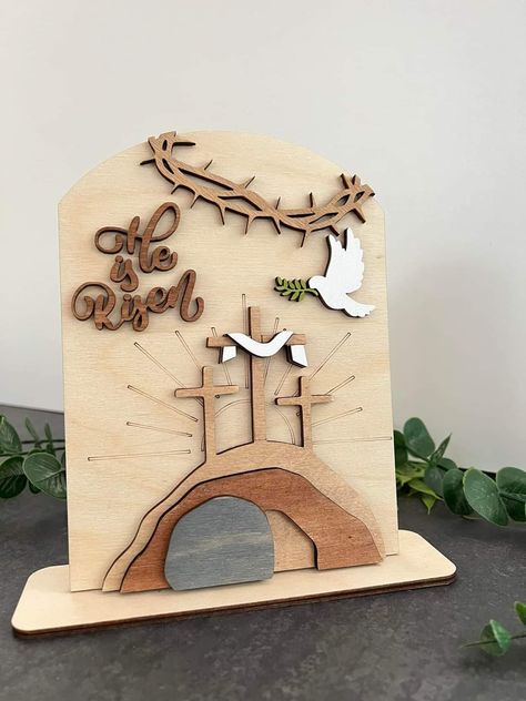 Easter Scene, Diy Laser Cut, Resurrection Day, Laser Cut Wood Crafts, Easter Religious, Jesus Cross, Etsy Christmas, Wood Gifts, Jesus On The Cross