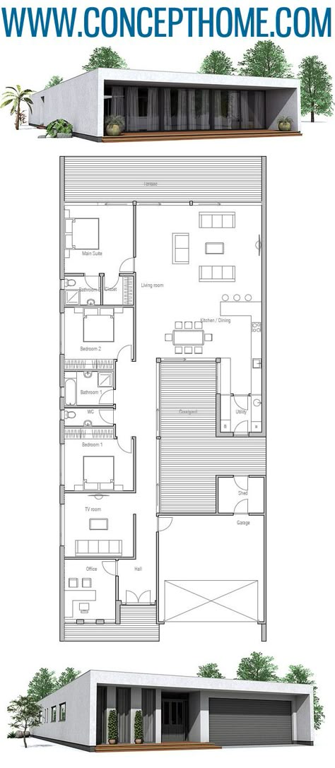 Three Bedroom House Plan, Building A Container Home, Container House Plans, Contemporary House Plans, Contemporary House Design, Eco House, Bedroom House Plans, Modern House Plans, Small House Plans