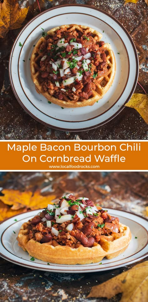 Chili Recipe With Maple Syrup, Bourbon And Bacon Recipes, Bacon In Chili, Maple Bacon Chili, Chili Maple Syrup, Bourbon Chili Recipe Crockpot, Chili With Maple Syrup, Maple Bourbon Chili, Chili Night Ideas