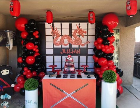 Ninja Theme, Ninja Birthday Parties, Ninja Birthday, Ninja Party, Backdrop Birthday, Red Paper, Theme Birthday, 7th Birthday, Paper Lanterns