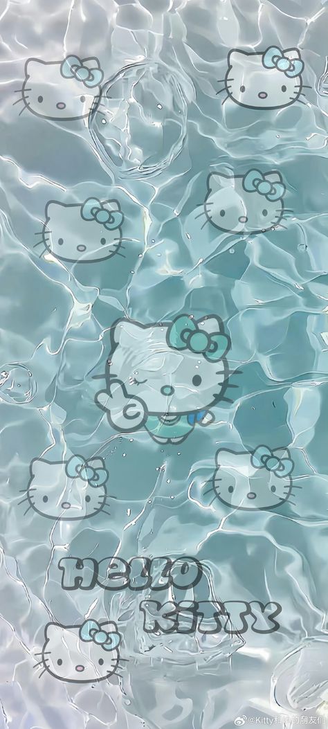 Hello Kitty Ocean Wallpaper, Teal Ipad Wallpaper, Turquoise Wallpaper Iphone, Blue Hello Kitty Wallpaper, Teal Wallpaper Iphone, Cyan Background, Blue Hello Kitty, Y2k Wallpaper Iphone, Hello Kitty Imagenes