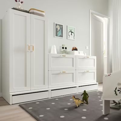 wardrobe closet - Search - IKEA Nursery Armoire Closet, Smastad Playroom, Kids Ikea Wardrobe, Nursery With Armoire, Ikea Wardrobe Kids Room, Ikea Playroom Cabinets, Nursery With Wardrobe, Armoire In Nursery, Godishus Ikea Hack