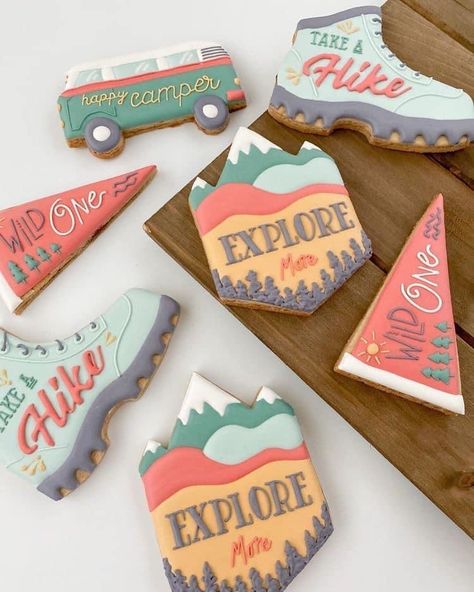 Campfire Cookies, Camping Cookies, Camping Theme Birthday Party, No Bake Sugar Cookies, Royal Iced Cookies, Crazy Cookies, Cookie Decorating Party, Summer Cookies, Kids Birthday Themes