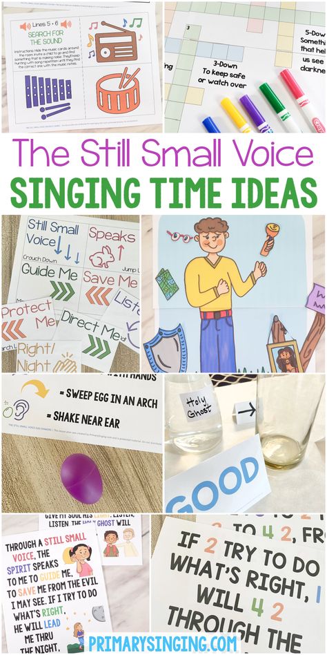 Teaching ideas for The Still Small Voice singing time helps including flip charts, egg shakers, obstacle course, spiritual protections, movement words, number problems and more! Printable song helps for LDS Primary music leaders for Book of Mormon Come Follow Me, When I Am Baptized, Singing Time Ideas, Still Small Voice, Flip Charts, Book Of Mormon Stories, Egg Shakers, My Redeemer Lives, Primary Songs, Printable Lesson Plans