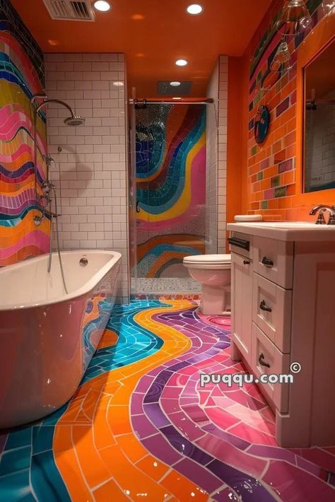 Small Mirror Wall Decor, Funky Bathrooms, Cool Bathrooms, Studio Bathroom, Colorful Homes, Creative Tile, Crazy Houses, Fancy Decor, Bathroom Transformation