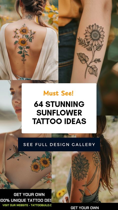 Discover 64 beautiful sunflower tattoo ideas featuring a mix of minimalist, mandala, and sunflower with hummingbird designs. Perfect for anyone looking to express their love of nature creatively through tattoos. Hummingbird Tattoo With Sunflowers, Tattoo Ideas To Honor Mom, Sunflower Wrap Around Tattoo, Sunflower Arm Tattoos For Women, Sunflower Half Sleeve Tattoo, Sunflower Tattoo Forearm, Country Sleeve Tattoos For Women, Sunflower Memorial Tattoo, Black And Grey Sunflower Tattoo