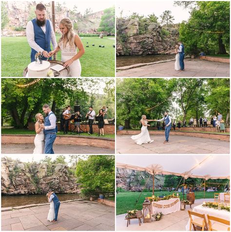 dancing by the river for wedding reception at River Bend venue at Lyons Farmette Riverside Weddings, Bend Wedding, Telluride Wedding, Colorado Weddings, Long Green Dress, Reception Photos, Mountain Weddings, Mountain Wedding Colorado, Wedding 2025