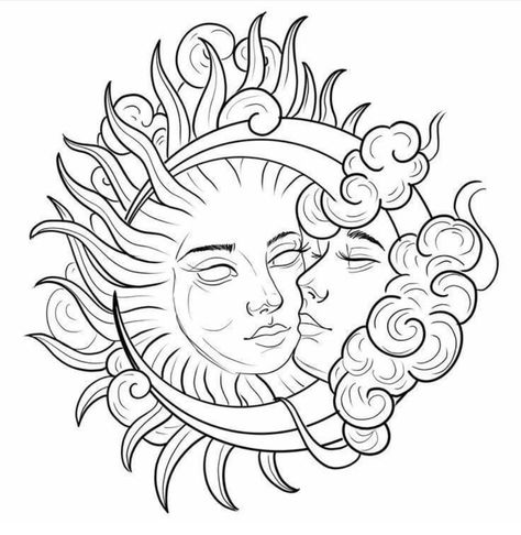 Digital Lineart, Lineart Coloring, Simple Heart Tattoos, Moon Sun Tattoo, Moon Character, Tattoo Outline Drawing, Sun And Moon Drawings, Tattoo Lettering Fonts, Tattoo Stencil Outline