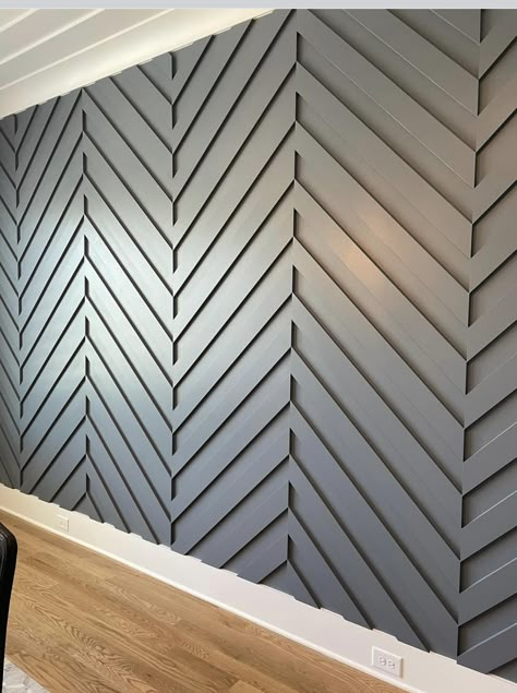 Bedroom Cladding, Chevron Accent Wall, Diy Herringbone Wall, Trim Wall Design, Unique Wall Design, Pine Living Room, Office Accent Wall, Herringbone Accent Wall, बेडरूम डिजाइन