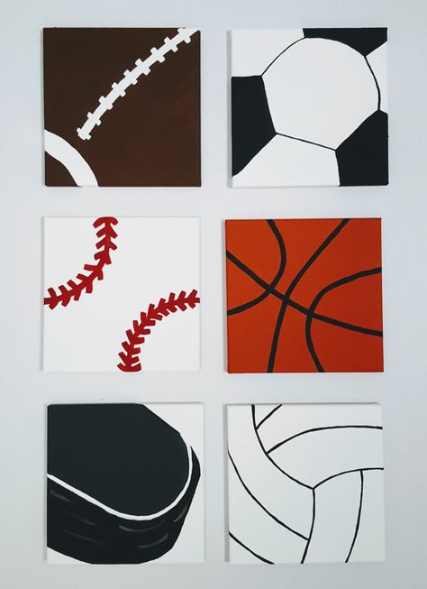 How to Create Amazing Sports Wall Decor (6 DIY Painted Canvases) – Team Colors By Carrie Diy Acrylic Painting, Easy Drawing Step By Step, Beautiful Acrylic Painting, Cute Easy Paintings, Sports Wall Decor, Modern Art Painting, Sports Painting, Canvas Drawing, Small Canvas Paintings