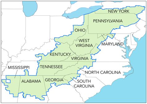 Appalachian area map via Michael Ramsburg Appalachian History, York Pennsylvania, Area Map, Red Cape, Appalachian Mountains, Pittsburgh Pennsylvania, Us Map, Camping Trip, Mountain Range