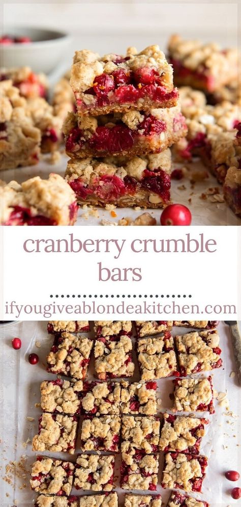 Cranberries With Orange, Cranberry Crumble Bars, Cranberry Bars Recipe, Cranberry Desserts, Raspberry Oatmeal Bars, Cranberry Crumble, Oatmeal Crust, Strawberry Oatmeal Bars, Raspberry Oatmeal