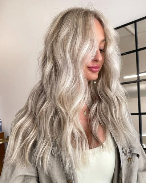 Platinum Blonde Hair Brown Highlights, Blonde And Ashy Brown Hair, White Gray Blonde Hair, Blonde Silver Hair Balayage, Brown To Ice Blonde Balayage, Different Colors Of Blonde, Icy Blonde With Dimension, Pearl Blonde Hair Balayage, Platinum Hair With Lowlights