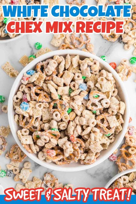 White Chocolate Chex Mix Snack, White Chocolate Cereal Snack, White Chocolate Chex Mix Recipes, Chex Dessert, Chocolate Cereal Treats, Chocolate Chex Mix Recipes, Chex Mix Recipes Sweet, White Chocolate Chex Mix, Chocolate Chex Mix