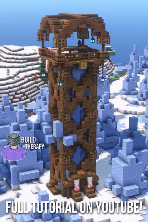 Minecraft Snowman Guard Tower, Minecraft Ice Spikes Base, Snow Biome Base Minecraft, Minecraft Ice Sculpture, Ice Spike Biome House Minecraft, Minecraft Houses Ice Biome, Minecraft Snowy Biome Builds, Winter Town Minecraft, Ice Tower Minecraft