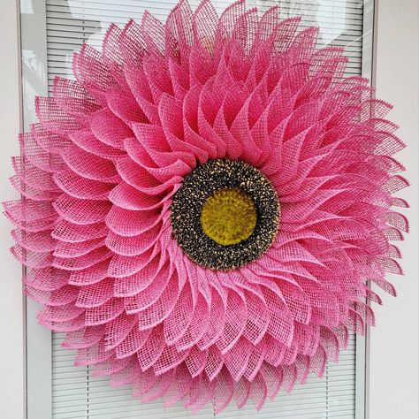 "BEST SELLING Outdoor Sunflower Pink Burlap Front Door Flower Wreath For Your Spring Summer Fall Winter Seasonal Porch Decorations Home & Wall Decor Available in Assorted Colors.  ❤️ HOW MY BURLAP WREATH COMPARES TO SIMILAR WREATHS:  All materials used to make flower wreaths fray, which over time can make petals look unbalanced. I fuse the fabric and add a high-performance sealant to each petal to help prevent your wreath from looking tattered. Most flower wreaths are made with one roll of mater Front Door Double, Winter Porch Decor, Pink Burlap, Double Door Wreaths, Silk Flower Wreaths, Burlap Flower Wreaths, Summer Porch Decor, Spring Porch Decor, Porch Flowers