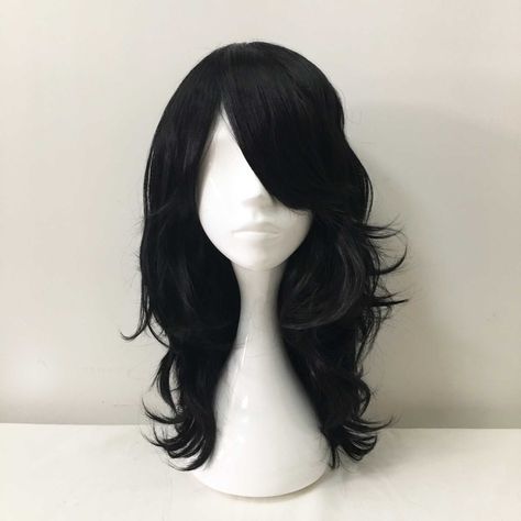 High-temperature fiber black color wavy curly bangs style cosplay and party wigs with the adjustable cap inside. Stylish, very high quality look so natural and comfortable. You can cut and adjust your own bangs style. If you have your dream hairstyle, let us know too. You can provide pictures to us, we can try to tailor-made for you and will let you know the price individually (custom made order takes 2-4 weeks to produce). We will let you know if we can't do so. Just feel free to ask. -Material Wavy Curly Bangs, Gothic Cosplay, Anime Goth, Goth Halloween, Halloween Wigs, Hair Stylies, How To Style Bangs, Wig With Bangs, Hair Reference