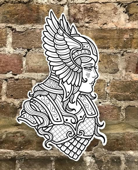 Sleeve Drawing, Traditional Viking Tattoos, Traditional Tattoo Outline, Traditional Tattoo Stencils, Traditional Tattoo Drawings, Sam King, Valkyrie Tattoo, Knight Tattoo, Traditional Tattoo Sleeve