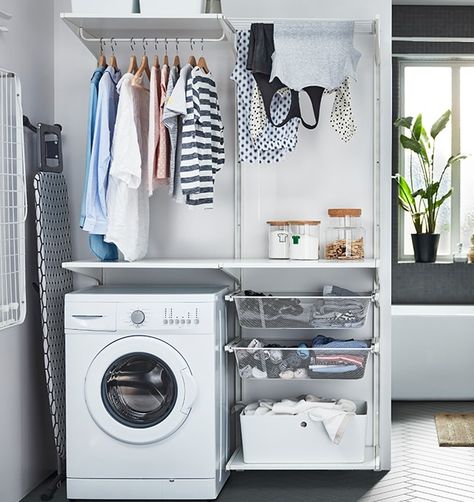 Ikea Utility Room, Ikea Laundry Basket, Ikea Storage Baskets, Ikea Laundry, Ikea Shelving Unit, Ikea Laundry Room, Laundry Room Ideas Small Space, Dream Laundry Room, Ikea Kitchen Cabinets