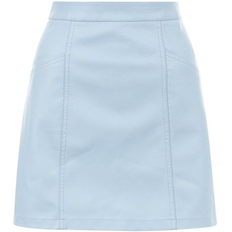 Blue Leather Skirt, New Look Skirts, Light Blue Skirts, Rok Mini, Blue Mini Skirt, Skirt With Buttons, Skirt Short, Blue Skirt, Girly Fashion