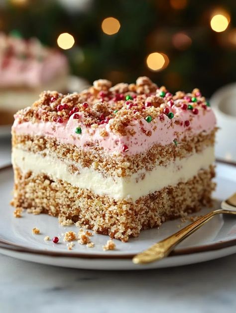 Introduction Christmas Crunch Cake is the ultimate no-bake holiday dessert that combines the crunch of granola bars with a creamy, luscious filling. Its festive colors and indulgent flavors make it a perfect addition to your Christmas Crunch Cake, Christmas Icebox Cake, Christmas Ice Cream Desserts, Impressive Christmas Dessert, Crunch Cake Recipe, Christmas Ice Cream Cake, Christmas Crunch, Christmas Ice Cream, Food Flavors