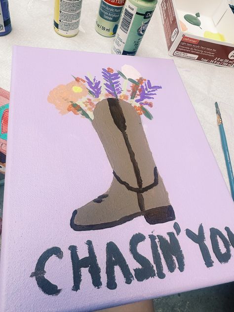 Cowboy cowgirl painting diy canvas aesthetic activity paint colors flowers boot Cowboy Boot Painting, Boot Painting, Painting With Flowers, Western Shoes, Country Farm, Cowboy Boot, Summer Crafts, Cowboy Boots, Book Art