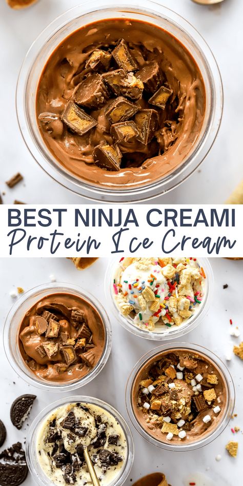 This Ninja Creami protein ice cream is the ultimate healthy, low-calorie treat you can whip up in your Ninja Creami. It's irresistibly creamy and smooth, packed with over 20 grams of protein. We’re providing both chocolate and vanilla base recipes, made with just three simple ingredients. Customize it with your favorite mix-ins to create the best healthy ice cream ever! Creami Protein Ice Cream, Protein Ice Cream Recipe, 20 Grams Of Protein, Healthy Dessert Recipes Easy, Ninja Recipes, Protein Ice Cream, Ninja Creami, Healthy Ice Cream, Healthy Desserts Easy