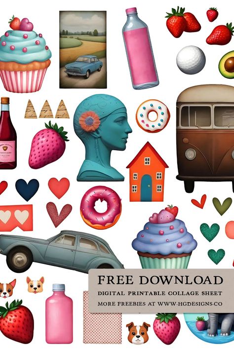 Free Download: Digital Printable Collage Sheet – HG Designs Aesthetic Collage Stickers, Collage Sheets Free Printables, Journal Stickers Free Printable Aesthetic, Free Png Stickers, Free Collage Templates, Collage Printables, Kids Collage, Photoshop Shapes, Free Collage