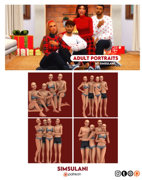 Sims 4 Christmas Outfit, Sims 4 Poses 4 People, Sims 4 Poses Friends, Sims 4 Group Poses, Sims 4 Couple Poses, Sims Poses, Ts4 Poses, Sims 4 Traits, Sims 4 Cas Mods