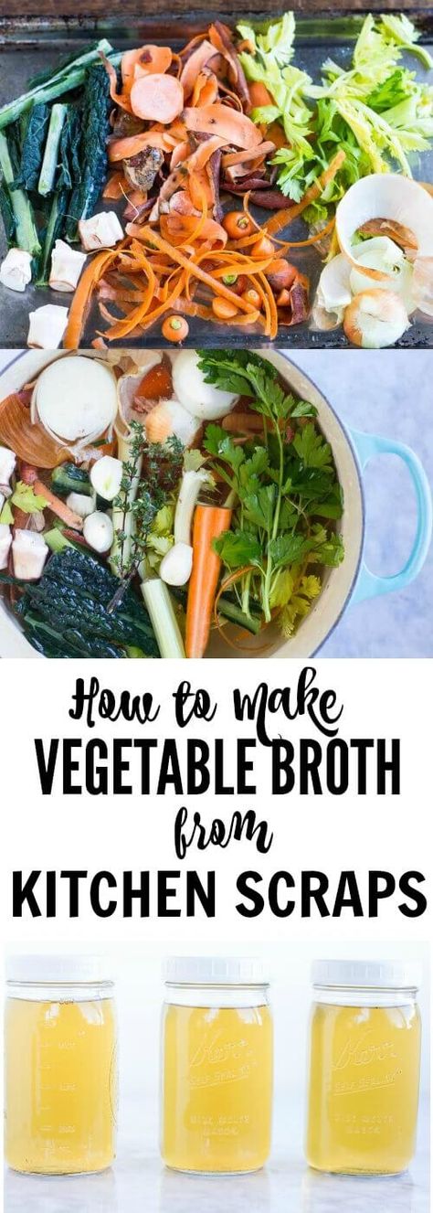 Make rich, delicious vegetable broth with scraps from your kitchen. So easy and cheap. You'll never buy boxed broth again! Recipes With Vegetable Broth, Homemade Broth, Homemade Vegetable Broth, Stock Recipes, Kitchen Scraps, Soup Broth, Vegetable Broth, Broth Recipes, Delicious Vegetables