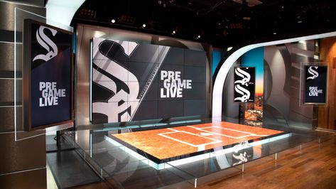 Tv Studio Design, Football Office, Broadcast Studio, Baseball Designs, Interactive Gallery, Radio Studio, Tv Set Design, Tv Studio, Tv Set