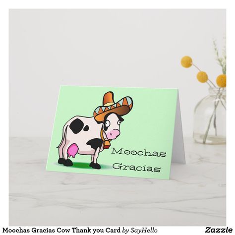 Moochas Gracias Cow Pun Thank you Card #thankyounotes #thankyoucards #puns #cows #affiliate Animal Thank You Cards, Thank You Card Funny, Thank You Puns, Funny Gift Cards, Card Puns, Cow Card, Magical Stuff, Funny Thank You Cards, Painted Cards