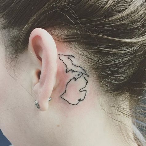 Michigan Tattoo, Small Tattoos With Meaning Quotes, Rockstar Tattoo, Michigan Tattoos, Ear Ideas, Think Tattoo, Behind Ear Tattoos, Hippie Tattoo, Small Couple Tattoos