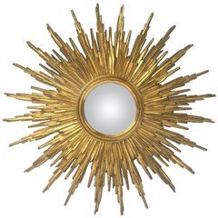 French Gilt Sunburst or Starburst Convex Mirror Mid 20th Century Furniture, Mid Century Mirror, Starburst Mirror, Gold Sunburst, Mirror Plates, Convex Mirror, Sunburst Mirror, Airtight Food Storage Containers, Century Furniture