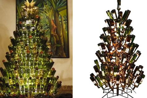 Wine Bottle Tree, Wine Christmas Tree, Wine Bottle Christmas Tree, Bottle Christmas Tree, Wine Bottle Christmas, Wine Bottle Trees, Wine Tree, Diy Wine Bottle, Wine Bottle Crafts Christmas