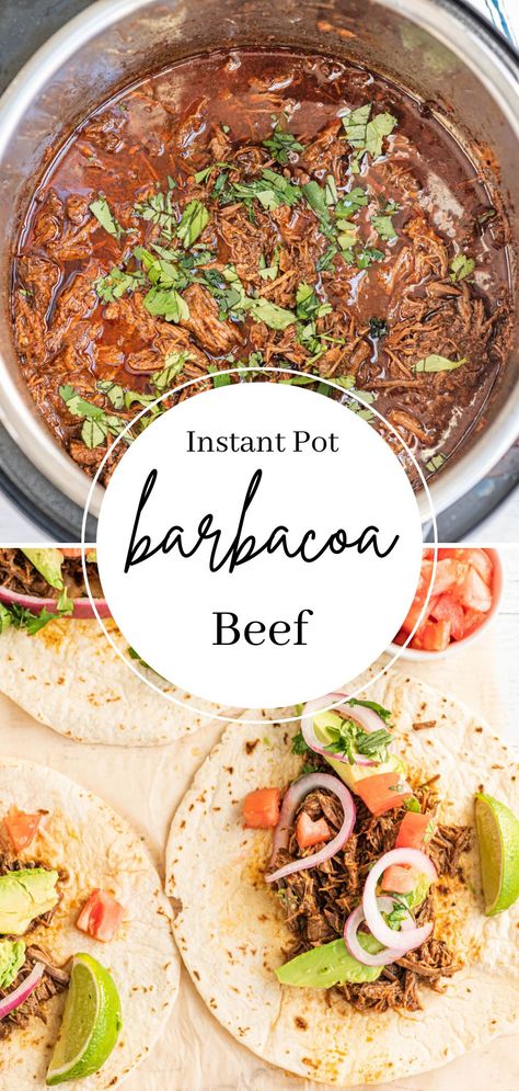 Revamp taco night with a kick of spice with these Instant Pot Barbacoa Beef Tacos. This flavorful meat is deliciously seasoned and cooked until perfectly tender. Layer it in tortillas with all your favorite toppings your next taco night! Instapot Barbacoa Tacos, Instant Pot Barbacoa, Pressure Cooker Barbacoa Beef, Taco Instant Pot Recipes, Instapot Barbacoa Beef Easy, Pulled Beef Tacos Instant Pot, Barbacoa Instapot, Insta Pot Shredded Beef Tacos, Stew Beef Tacos