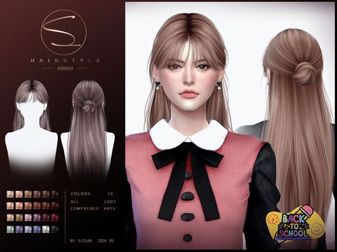 Sims 4 S Club Hair, Sims 4 Cc High Ponytail, Sims 4 Korean Hair, Alpha Cc Sims 4 Hair, Sims 4 Hair Alpha, Sims 4 Cc Hairstyles, Half Bun Hairstyle, Popcorn Store, Mods Sims 4