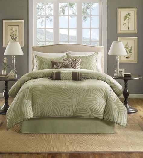 Amazon.com: Madison Park Freeport 7 Piece Jacquard Comforter Set, King, Sage: Home & Kitchen Green Pillows Decorative, Home Essence, Bed Comforter Sets, Tropical Oasis, King Comforter Sets, Bed In A Bag, Comfortable Bedroom, Queen Comforter Sets, Madison Park